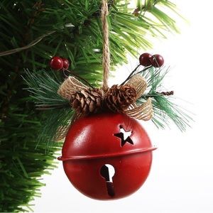 NEW Jingle Bell Door Hanger Jute Plaid Ribbon Pine Cones Needles Red Bell